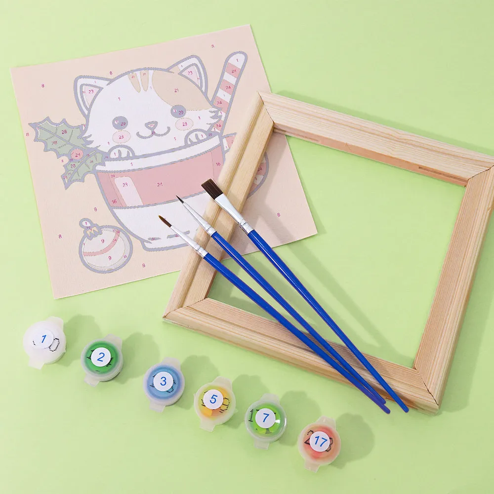 Figured'Art Mini Schilderen op nummer 15x15cm 6 stuks kerstkatten