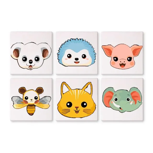 Figured'Art Schattige Dierengezichten 2 mini schilderen op nummer 6 stuks