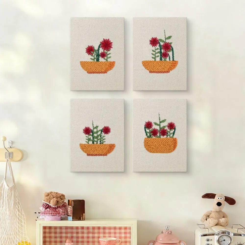 Figured'Art Bloemenmand punch needle set 4 stuks met frame katoen 15x20 cm