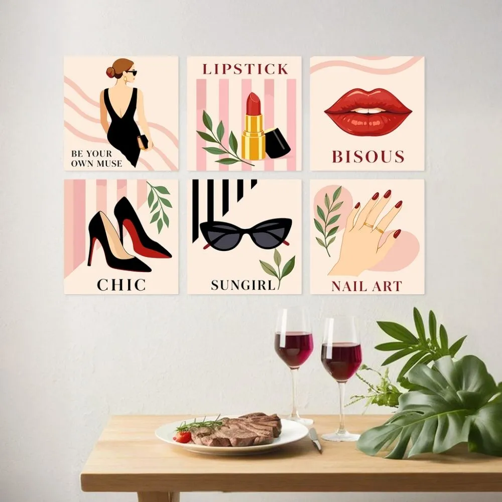 Figured'Art Mini Serie Chique essentials schilderen op nummer 20x20 cm 6 stuks vrouwen