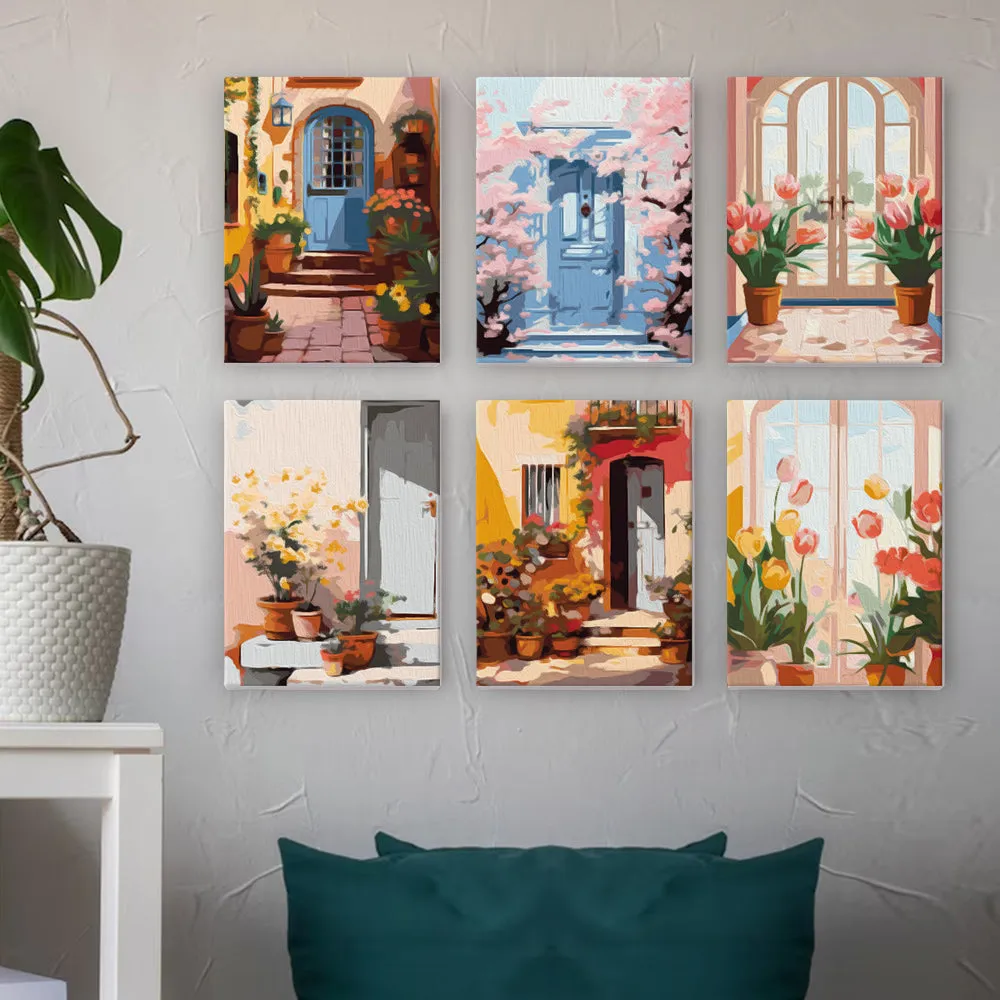 Figured'Art Mini Europese Architectuur en Bloemen schilderen op nummer 6 stuks