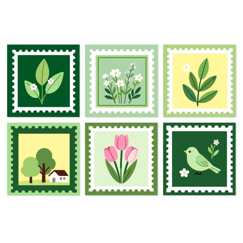 Figured'Art Collectie natuurpostzegels mini schilderen op nummer 6 stuks