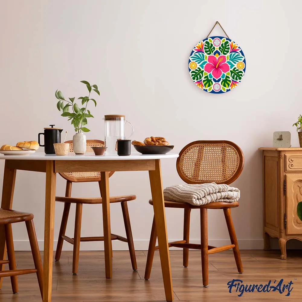 Figured'Art Hibiscusmandala schilderen op nummer houten schijf 30 cm