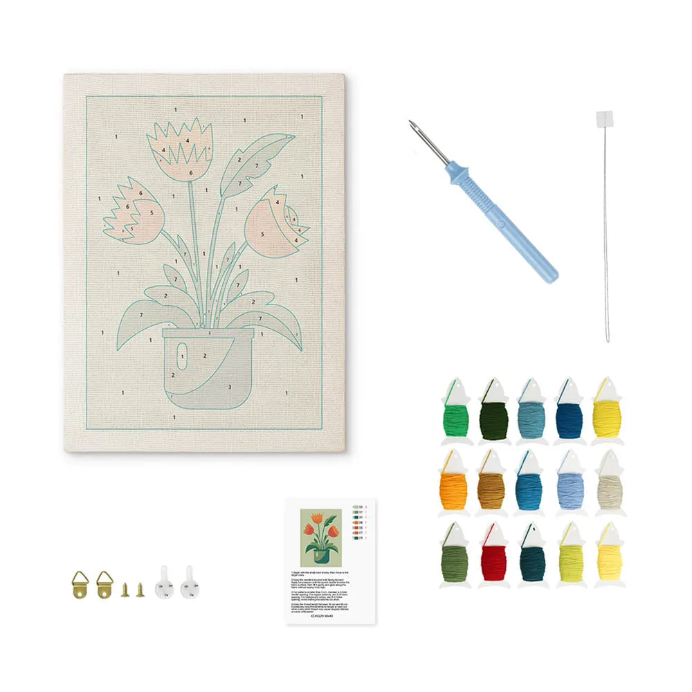 Figured'Art Bloeiende Tulpen punch needle pakket 20x30cm katoen