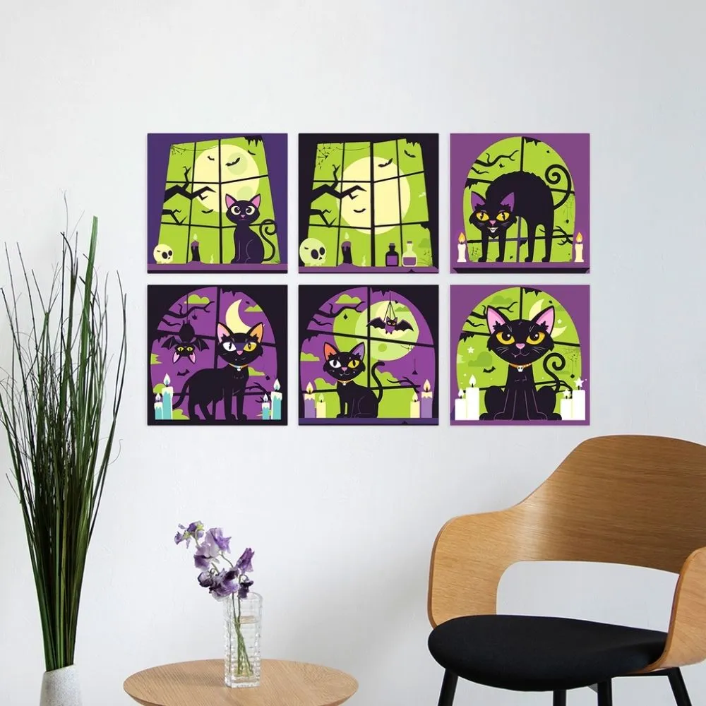 Figured'Art Mini Zwarte kat Halloween schilderen op nummer 6x 20x20cm