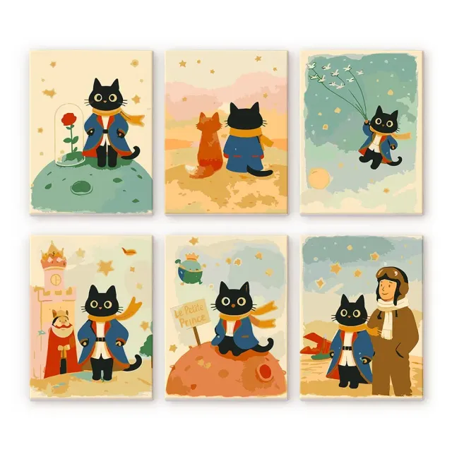 Figured'Art Kleine Kat mini schilderen op nummer 15x20cm 6 stuks