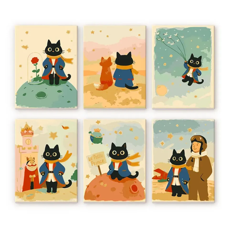 Figured'Art Kleine Kat mini schilderen op nummer 15x20cm 6 stuks