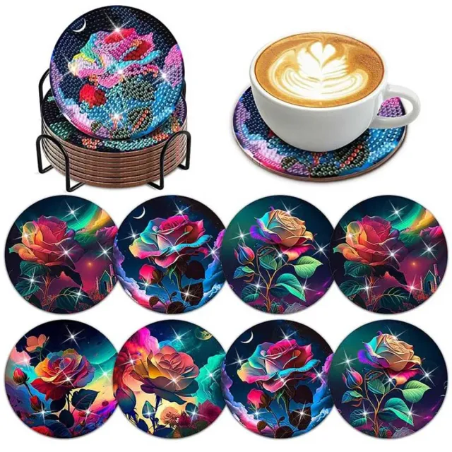 Figured'Art Rozen diamond painting onderzetters 8 stuks kurk