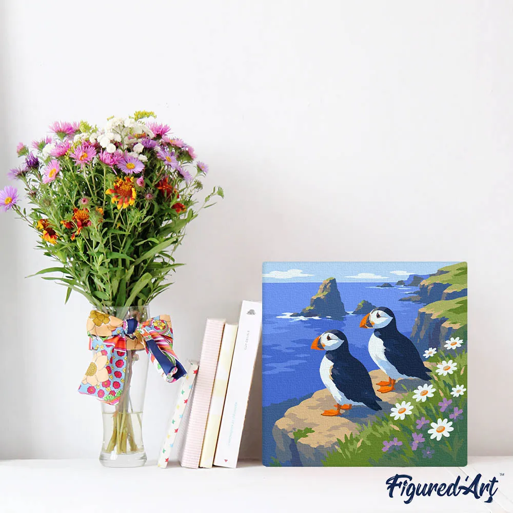 Figured'Art Papegaaiduiker schilderen op nummer 20x20cm frame vogel