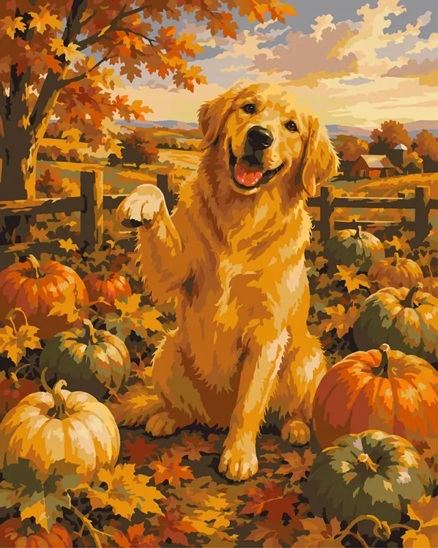 Figured'Art Golden Retriever schilderen op nummer 40x50 cm herfst