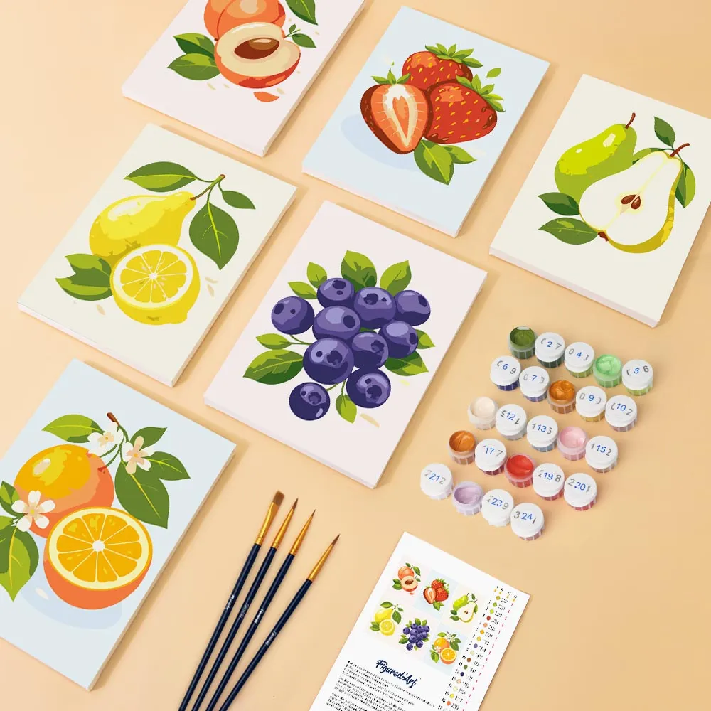 Figured'Art Tuinfruit mini schilderen op nummer 15x20cm 6 stuks fruit