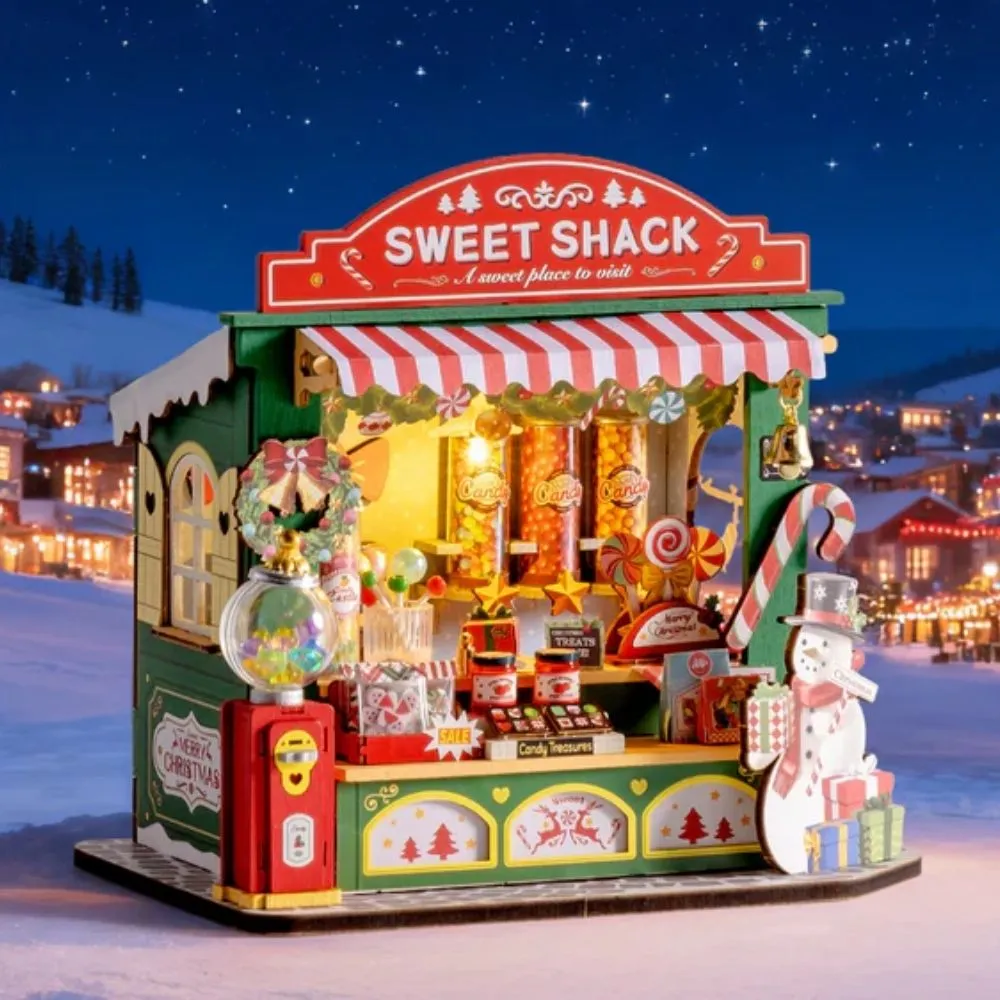 Figured'Art Kerst-snoepkraam miniatuurhuisje 17 cm met LED