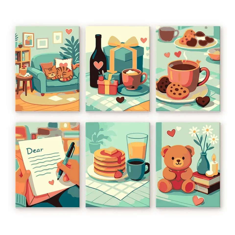 Figured'Art Mini Schilderen op Nummer Knusse Liefde 15x20 set van 6