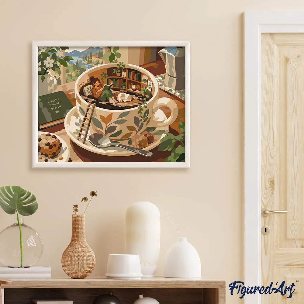 Figured'Art Kleine Wereld in een Koffiekopje schilderen op nummer 40x50 cm
