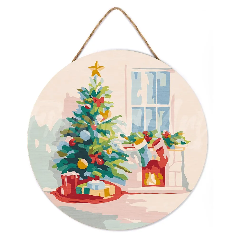 Figured'Art Kerstboom en open haard schilderen op nummer hout 30cm