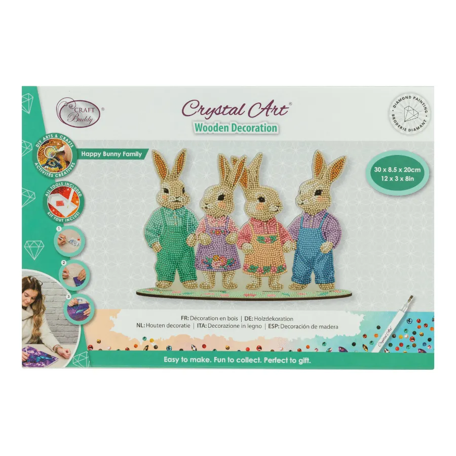 Craft Buddy Crystal Art Happy Bunny Family houten decoratie pasen