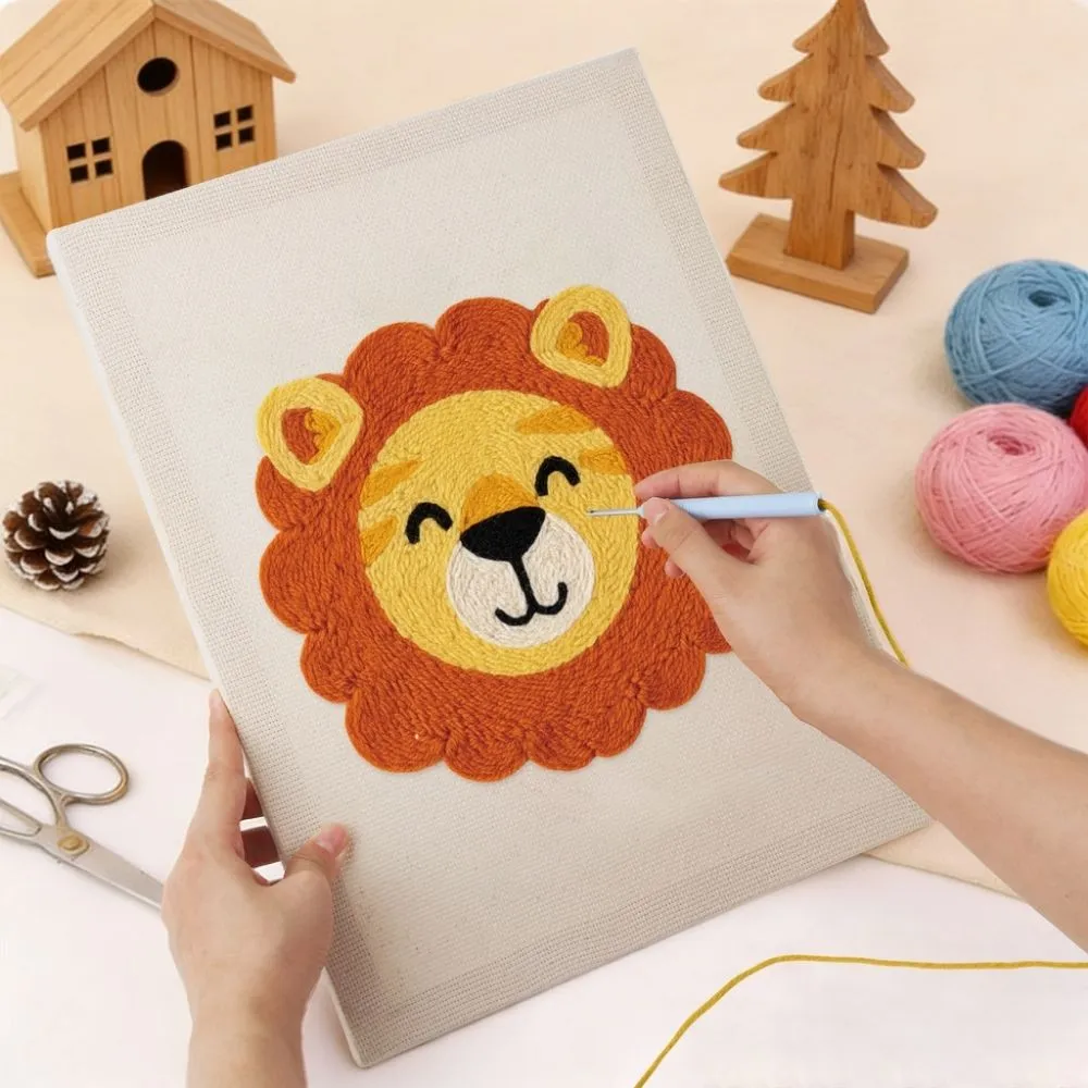Figured'Art Punch Needle Kleine Leeuw Pakket Katoen met Frame
