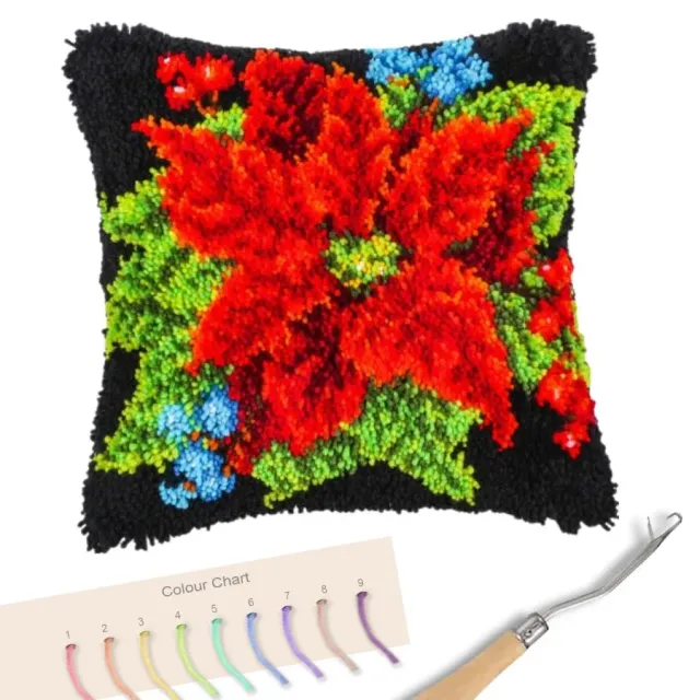Craft Buddy Poinsettia Smyrna kussenpakket 45cm kerstroos