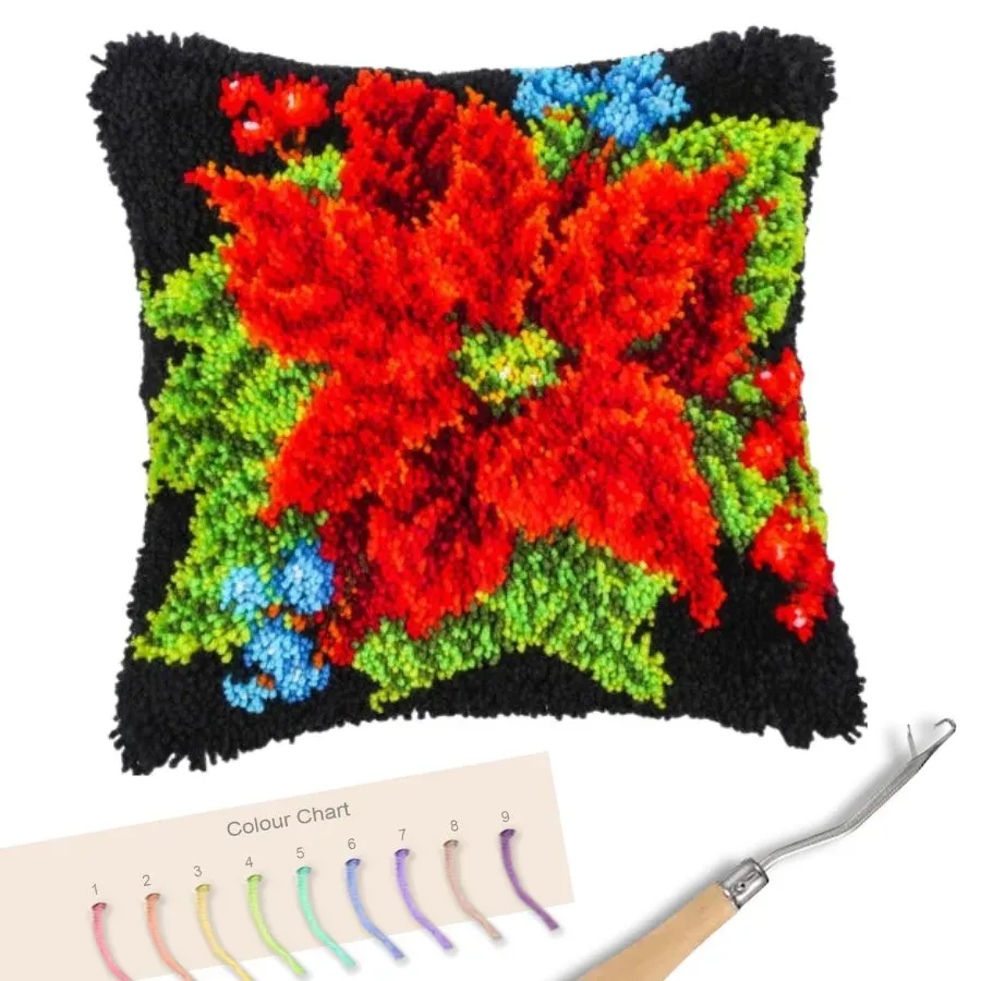 Craft Buddy Poinsettia Smyrna kussenpakket 45cm kerstroos