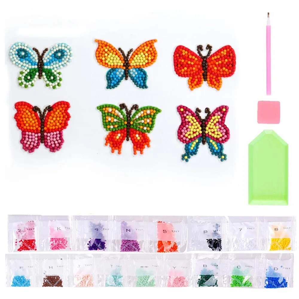 Figured'Art Vlinders diamond painting stickers kinderen 6 stuks