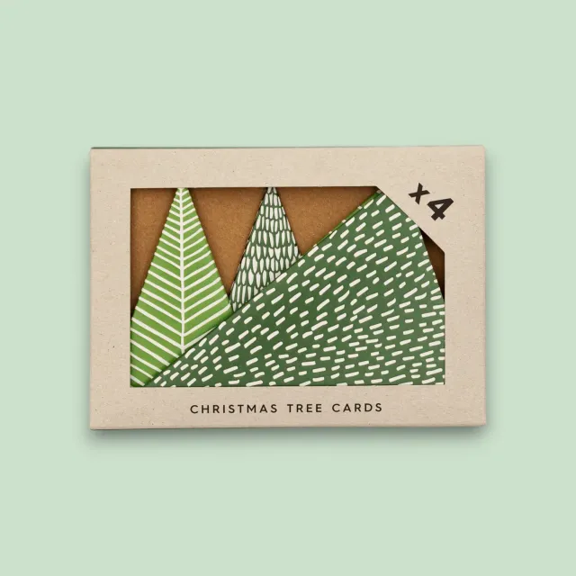 Studio Wald Christmas Tree kerstkaarten set 4 stuks groen