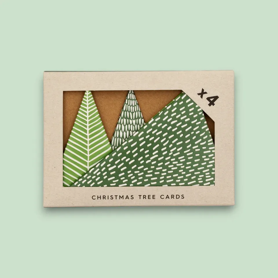 Studio Wald Christmas Tree kerstkaarten set 4 stuks groen