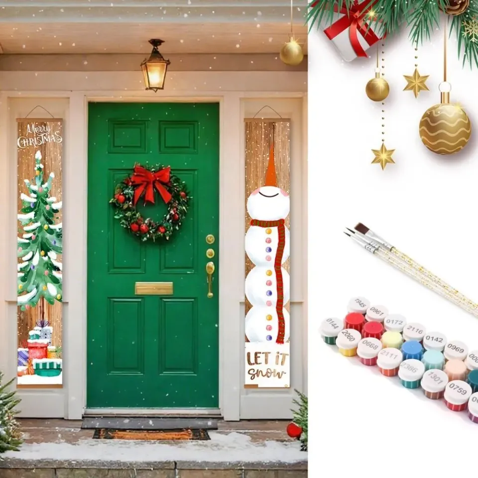 Figured'Art Vintage Kerst deur banner schilderen op nummer 20x120cm 2 stuks