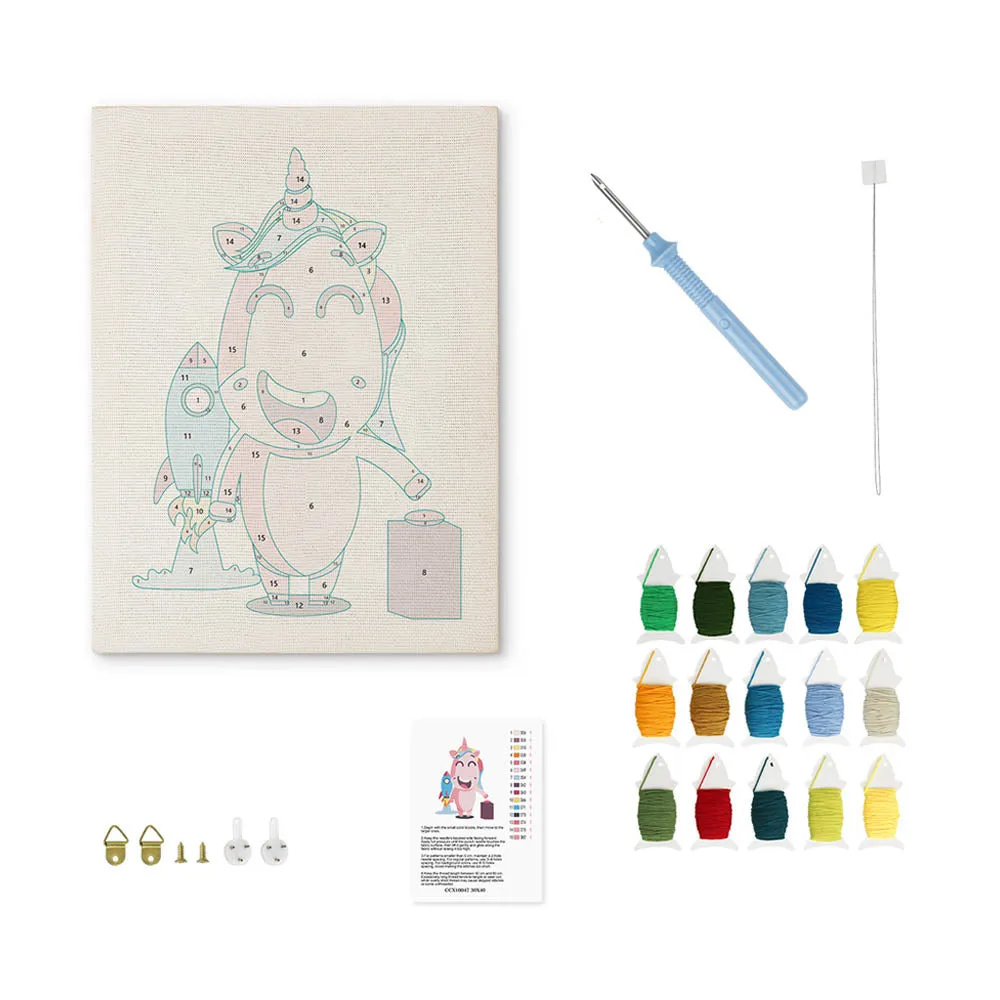 Figured'Art Eenhoorn Avontuur punch needle pakket met frame katoen