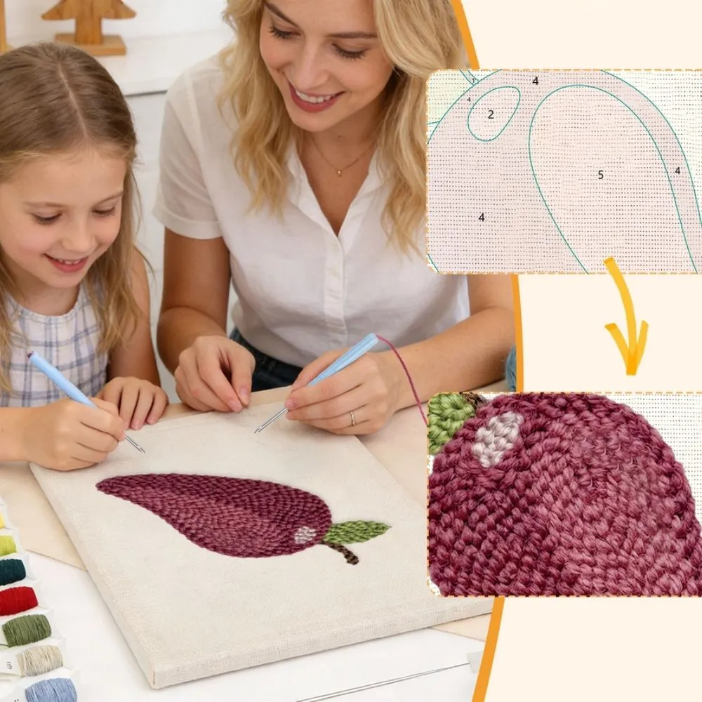 Figured'Art Zoete Pruim Punch Needle Pakket 20x30cm Katoen