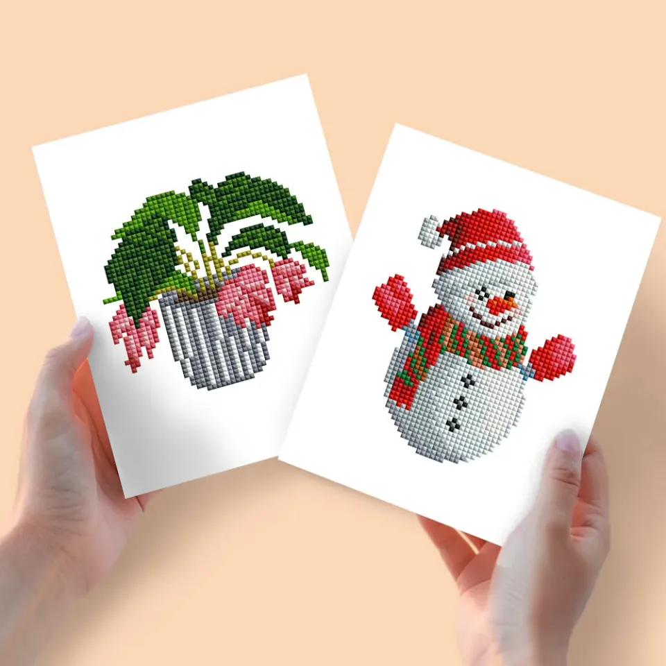 Figured'Art Mini Plant in Pot en Sneeuwpop diamond painting 15x20cm 2 stuks full drill