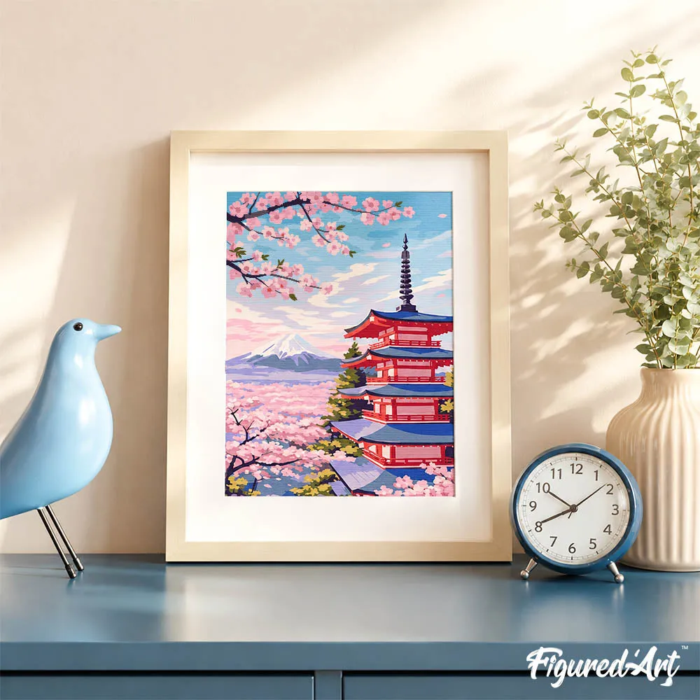 Figured'Art Fuji-pagode schilderen op nummer cadeauset 24,5x32,5 cm