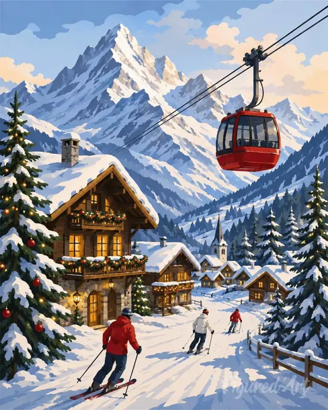 Figured'Art Wintervakantie in de Alpen schilderen op nummer 40x50cm winter