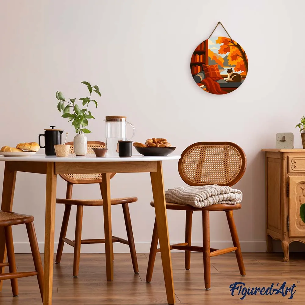 Figured'Art Herfstzicht Kat schilderen op nummer houten schijf 30 cm