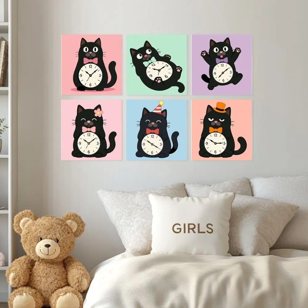 Figured'Art Mini Tik-tak-katten schilderen op nummer 20x20 cm set van 6