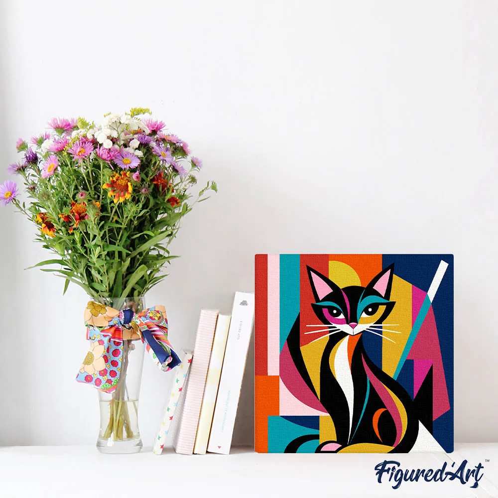 Figured'Art Abstracte Kat Mini Schilderen op Nummer 20x20 Frame
