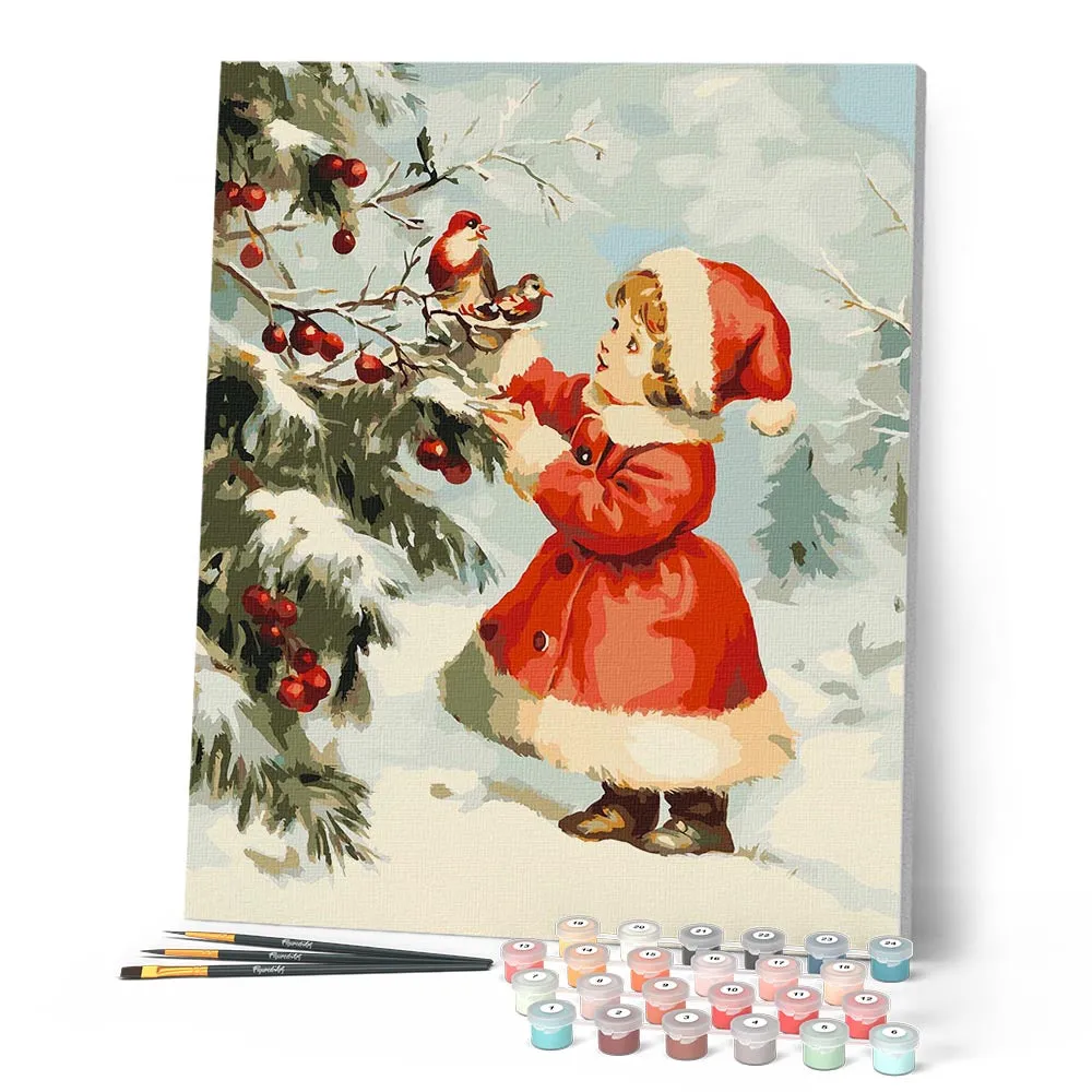 Figured'Art Schattig Kerstmeisje 2 schilderen op nummer 40x50 vintage