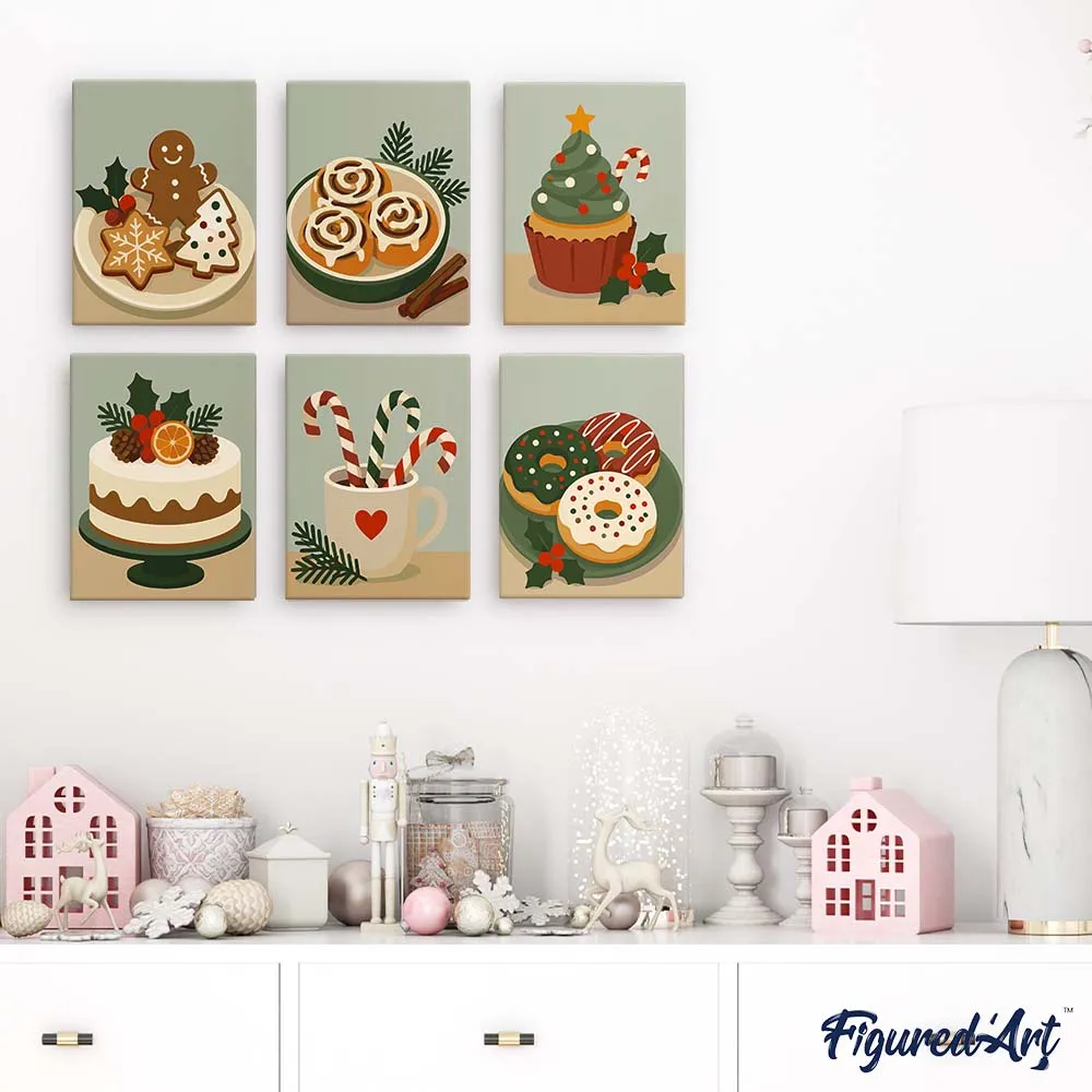 Figured'Art Kerstlekkernijen mini schilderen op nummer 15x20cm 6 stuks