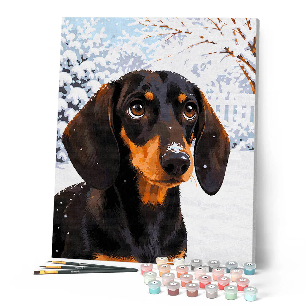 Figured'Art Winterportret teckel schilderen op nummer 40x50 cm