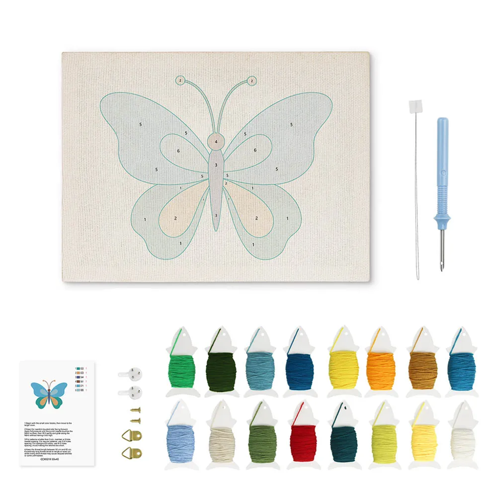 Figured'Art Blauwe Vlinder punch needle pakket 20x30cm katoen