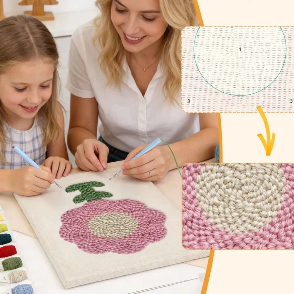 Figured'Art Roze Bloemblaadjes Punch Needle Pakket 20x30cm Bloemen