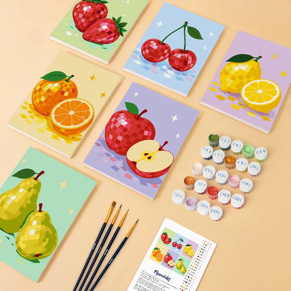 Figured'Art Disco Fruit Collectie schilderen op nummer 15x20 cm 6 stuks