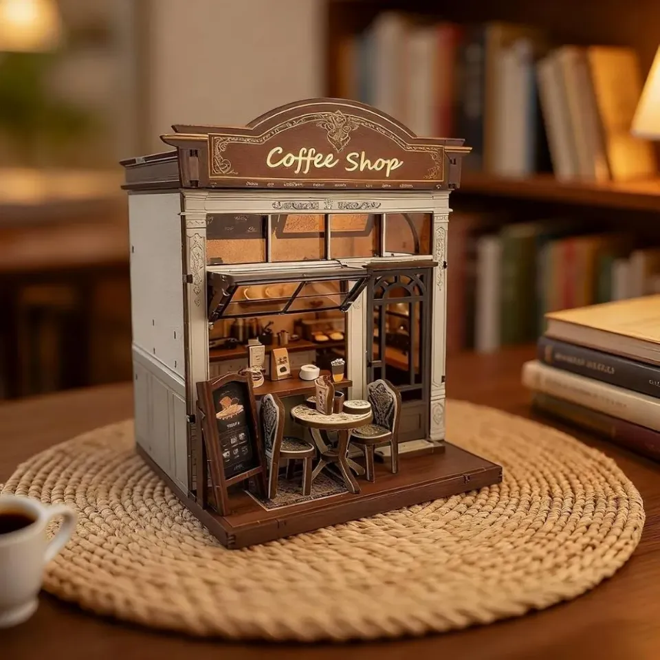 Figured'Art Miniatuurhuisjes Het Koffiehuisje van de Ontmoeting 3D puzzel met led