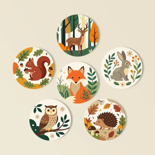 Figured'Art Bosvrienden Schilderen op Nummer Onderzetters 10cm 6 Stuks Dieren
