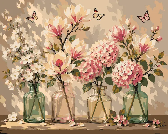 Figured'Art Magnolia en vlinders schilderen op nummer bloemen