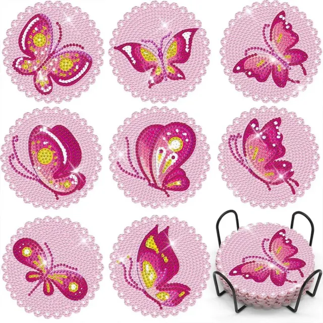 Figured'Art Roze Vlinders diamond painting onderzetters 10x10cm 8 stuks