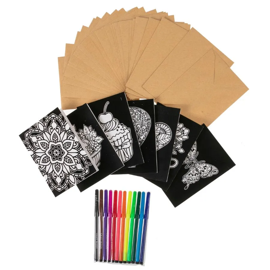 Craft Buddy Velvet Art wenskaarten set 24 stuks met stiften