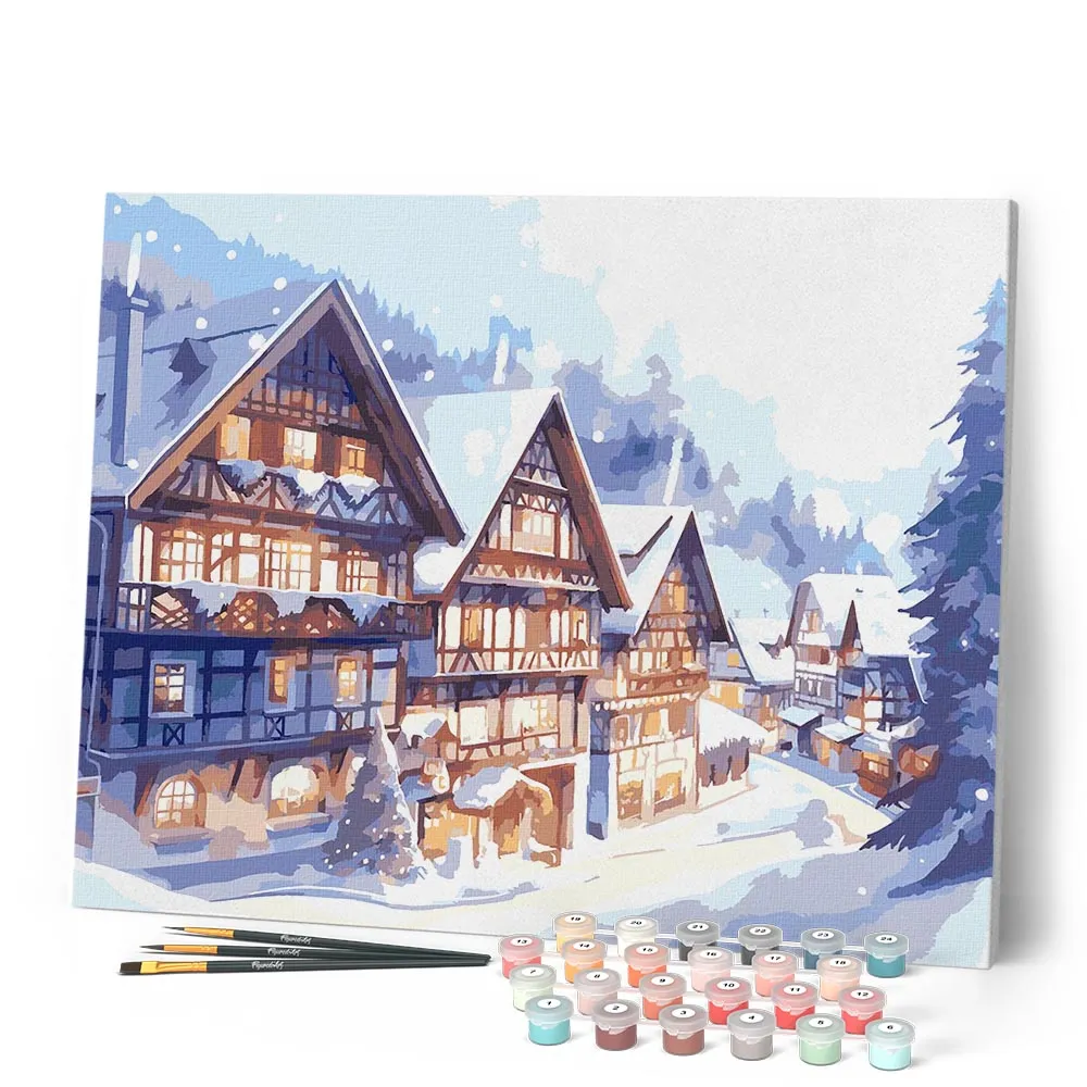 Figured'Art Besneeuwd Dorp schilderen op nummer 40x50 cm winter