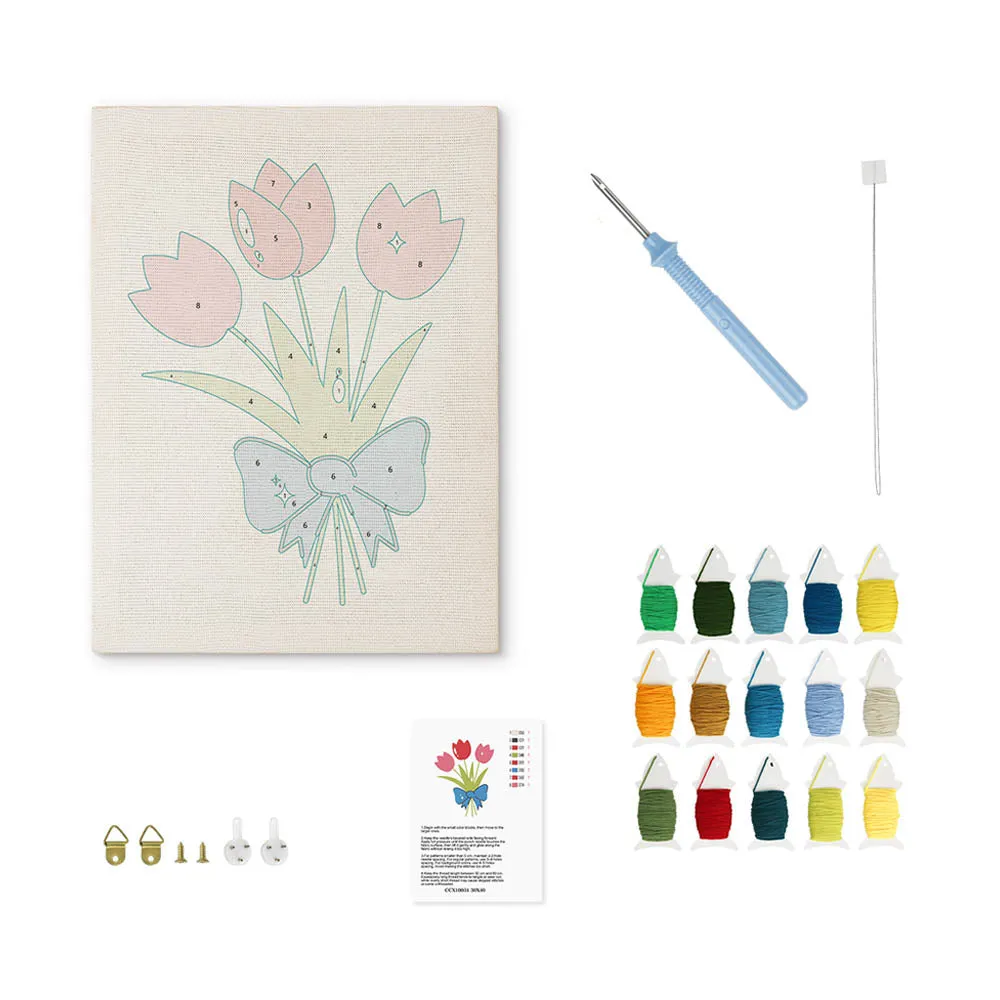 Figured'Art Tulpen Boeket punch needle pakket 20x30cm met frame zacht