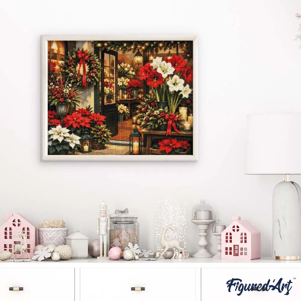 Figured'Art Diamond Painting Bloemist met Kerst 40x50cm vierkant