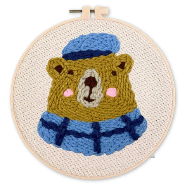 Figured'Art Bruine beer 3 punch needle pakket 20cm rond wol